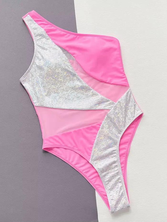 Maillot de bain une pièce scintillant pour femme, monokini sexy évidé, bikini de luxe asymétrique, maillot de bain brillant, polyester et élasthanne, style une épaule, pour nager, plage, piscine, occasions spéciales