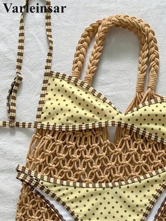 Maillot de bain deux pièces à pois pour femme