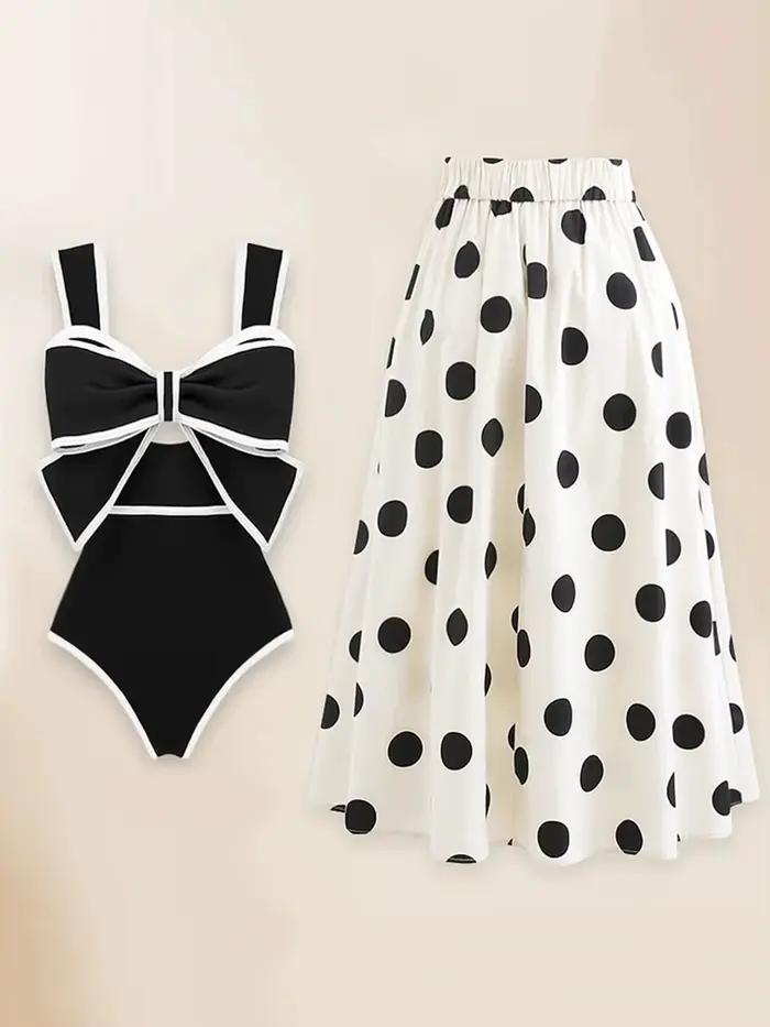Maillot de bain une pièce en mousseline de soie à pois pour femmes