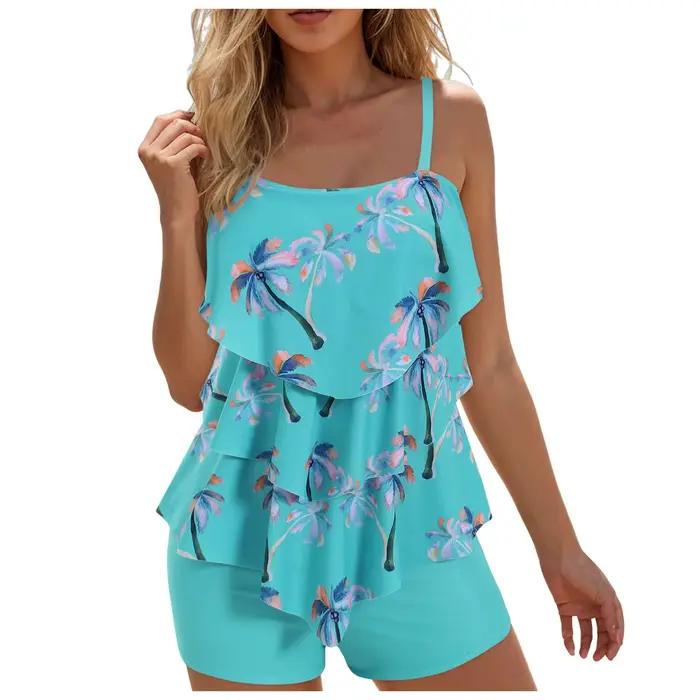 Bikini taille haute pour femmes, ensemble deux pièces sportif avec motif moiré, couleurs vibrantes, idéal pour la plage et la natation