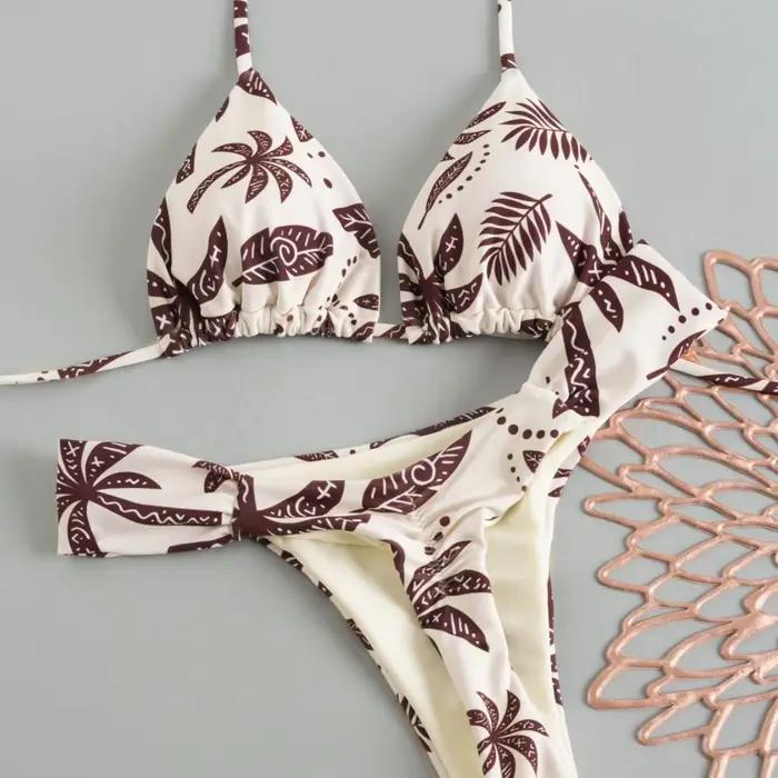 Nouvel ensemble de bikini 2026 pour femme, maillot de bain imprimé deux pièces, style brésilien, avec string, idéal pour la plage et les vacances.