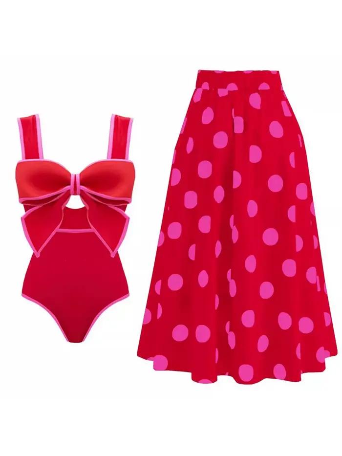 Maillot de bain une pièce en mousseline de soie à pois pour femmes