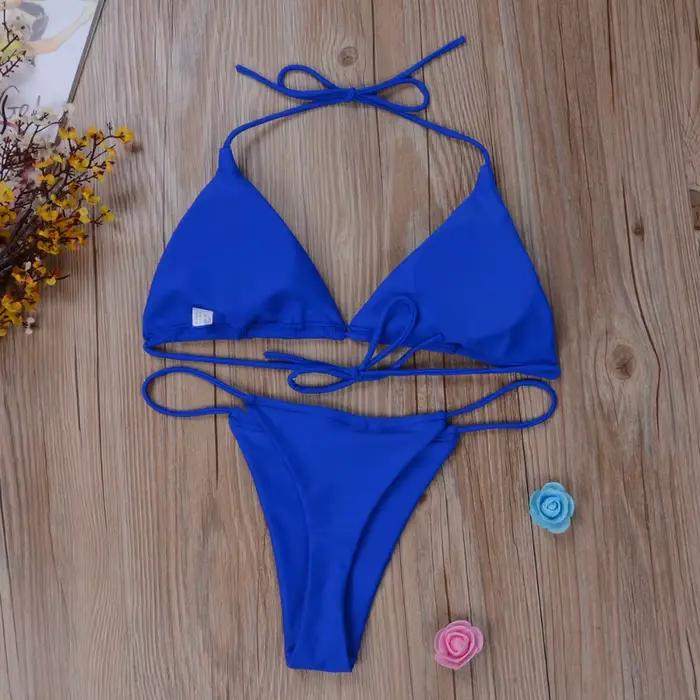 Sexy string Bikini ensemble côté licou cravate maillot de bain dames sangle fendue réglable pansement Style