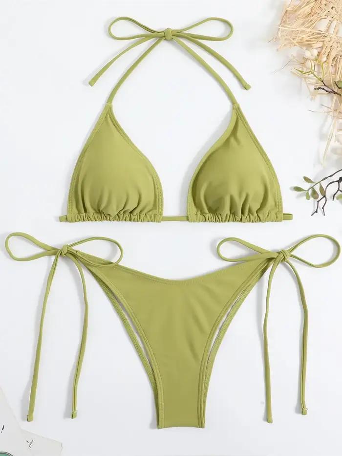 Bikini rouge licou push-up élégant pour femmes, ensemble de maillots de bain à lacets, bikini 2024, pour femmes occasions estivales