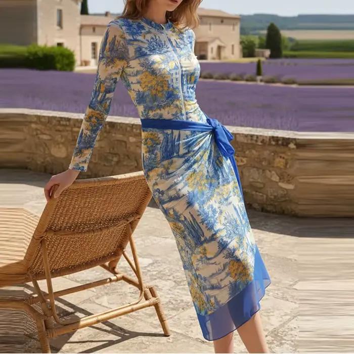 Maillot de bain d'été 2026 pour femmes, ensemble bikini imprimé deux pièces, combinaison une pièce moulante à col rond et manches longues, occassions de plage spéciales