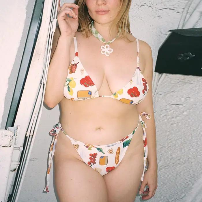 Maillot de bain 2 pièces pour femme style plage vintage motifs floraux col licou nouable triangle string ajustement parfait