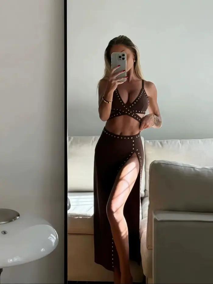 Maillot de bain bikini Ashgaily deux pièces pour femmes avec jupe brésilienne et bandeau élégant pour les vacances et les journées de plage