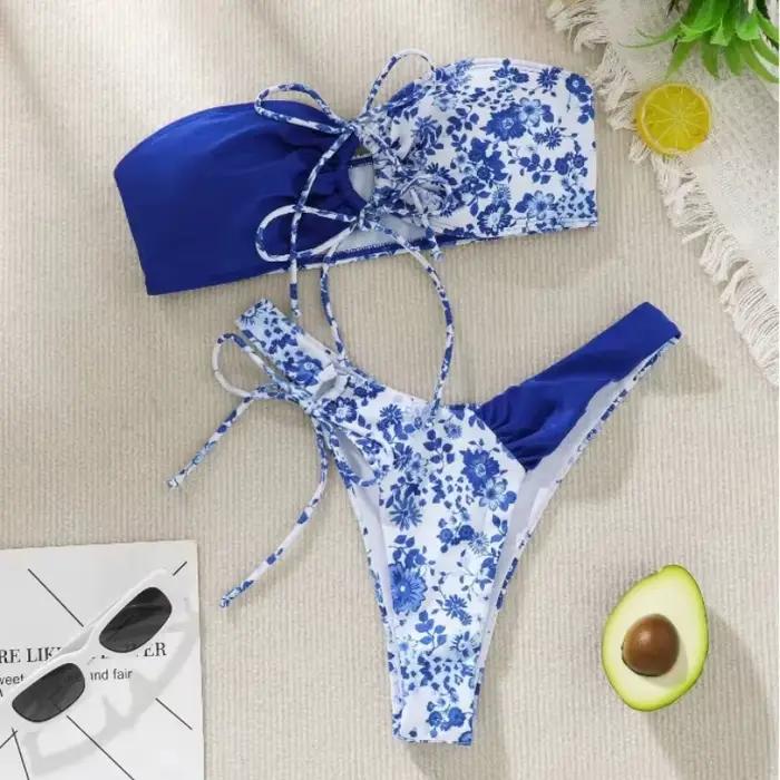 Bikini floral Lovey Village deux pièces pour femmes style jeune bandeau haute taille occassions plage vacances piscine spa sources chaudes