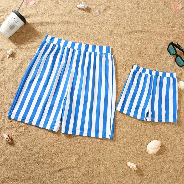 Maillots de bain assortis imprimés rayés pour femme, fille, homme, garçon - tenue de plage pour les vacances idéale pour toute la famille occasions spéciales