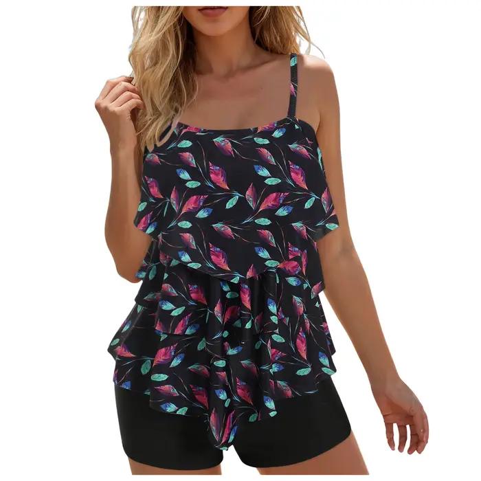 Bikini taille haute pour femmes, ensemble deux pièces sportif avec motif moiré, couleurs vibrantes, idéal pour la plage et la natation