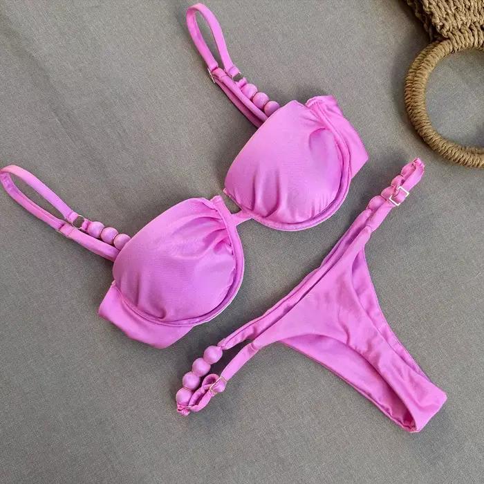 Maillot de bain deux pièces sexy push-up pour femme 2025 – Ensemble bikini micro rayé tendance pour la plage