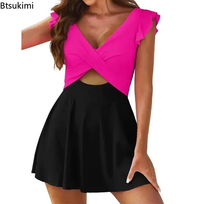 Bikini Femme Volants Unie Taille Haute Style Plage Plage Vacances Fete Piscine Spa Sources Chaudes Sports Nautiques Croisiere Beach Swimming Party Club Casual