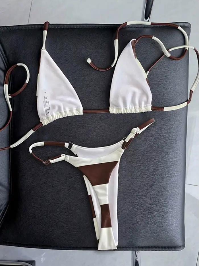 Bikini Femme BeachShiny Micro Push Up Rayé Taille Basse Occasions Plage Fête Piscine