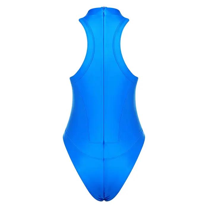 Maillot de bain une pièce brillant sans manches pour femme avec fermeture éclair au dos