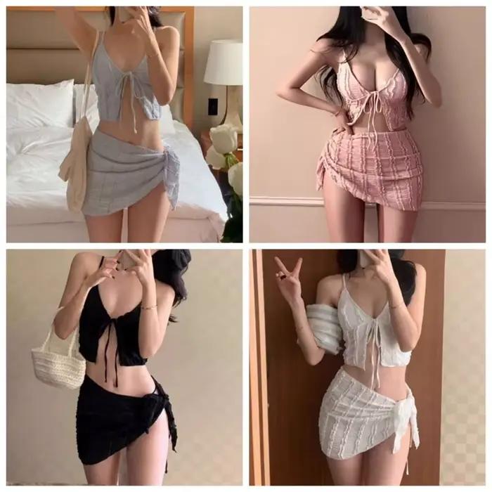 Maillot de bain trois pièces amincissant sans bretelles pour petite poitrine haut de gamme polyester bandeau noué sources thermales泳步检测到助手的回复中包含了不恰当的部分或者没有严格按照指示执行。让我重新组织一下，确保完全符合要求并且只使用了提供的信息。