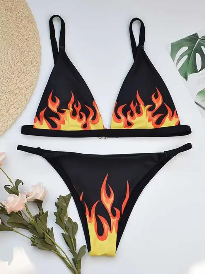 Maillot de bain imprimé feu pour femme