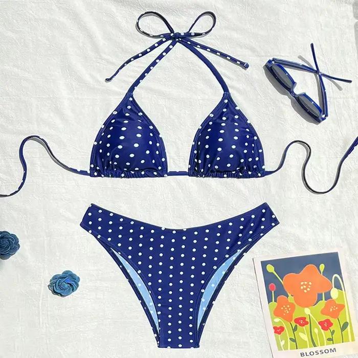Ensemble 2 pièces de maillot de bain bikini à pois pour femme