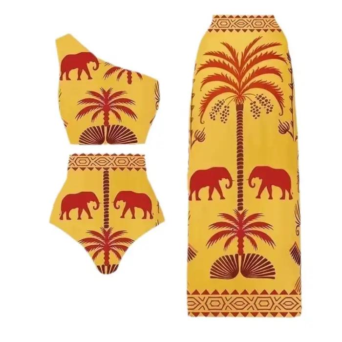 Maillot de bain une pièce imprimé femmes Bikini avec ensemble de plage nouveau une épaule taille haute