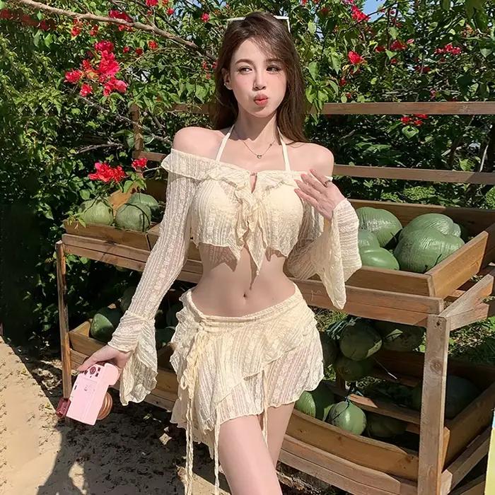 Maillot de bain bikini femme en dentelle à manches longues pour plage sources thermales et surf occassions spéciales
