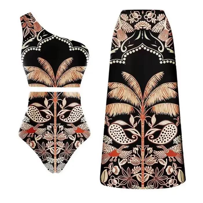 Maillot de bain une pièce imprimé femmes Bikini avec ensemble de plage nouveau une épaule taille haute