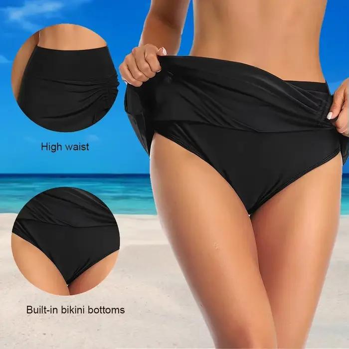 Jupe de bain pour femmes polyester spandex ajustement parfait nœud bordure gilet hauts maillots de bain occasion estivale plage piscine surf planche à voile