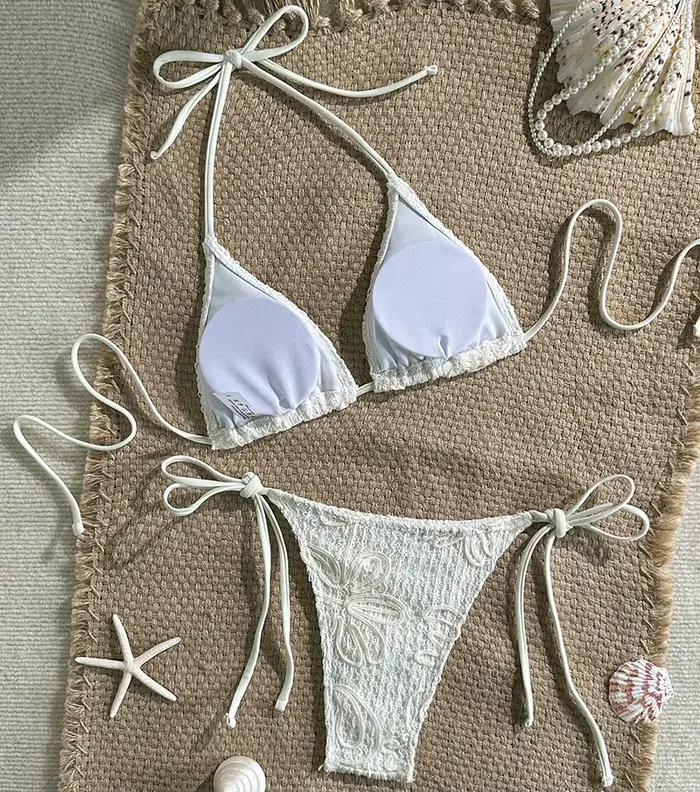 Bikini sexy 2026 pour femme, ensemble de maillots de bain en maille à motif géométrique, maillot de bain deux pièces, tenue de plage, maillot de bain push-up