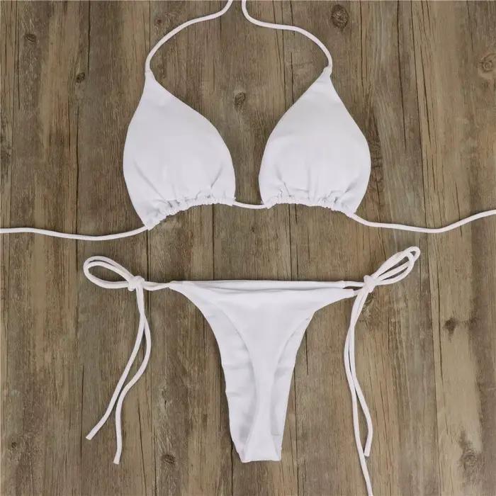 Sexy string Bikini ensemble côté licou cravate maillot de bain dames sangle fendue réglable pansement Style