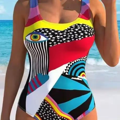 Nouvelle collection 2026 : Maillot de bain une pièce imprimé abstrait pour femme