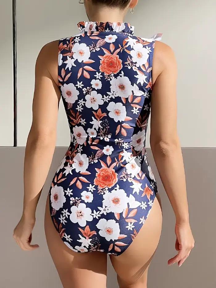 Maillot de Bain Femme Volants Floral Un Pièce Pour Natation Plage Occasions Spéciales