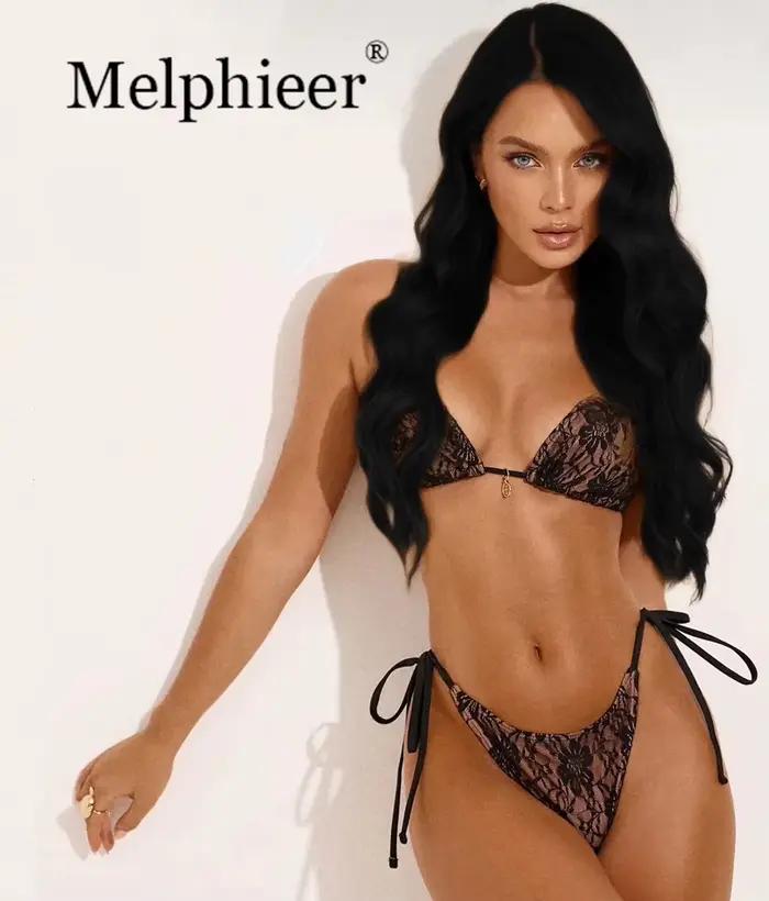 Maillot de bain trois pièces en tissu dentelle