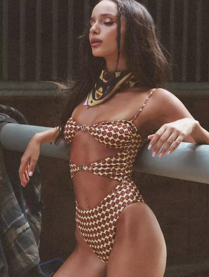 Maillot de bain une pièce découpé pour femme avec foulard