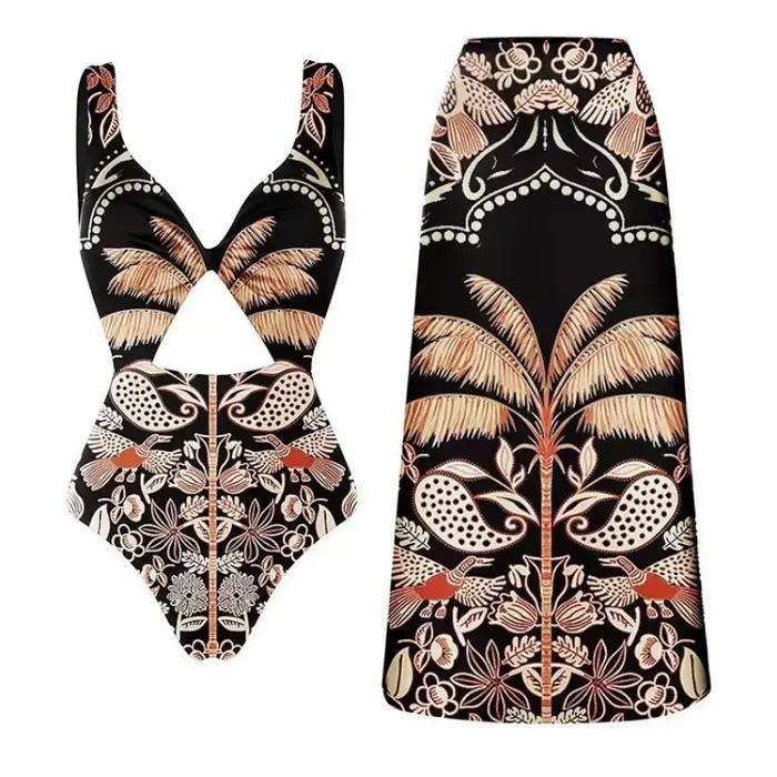 Maillot de bain une pièce imprimé femmes Bikini avec ensemble de plage nouveau une épaule taille haute
