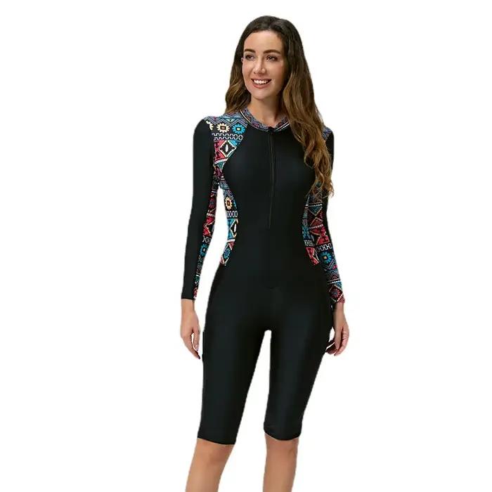 Maillot de bain une pièce anti-UV UPF 50+ pour femmes, combinaison de plongée, rashguard à manches courtes, protection solaire pour le surf et la natation Polyester Coton Sportif Occasions Plage
