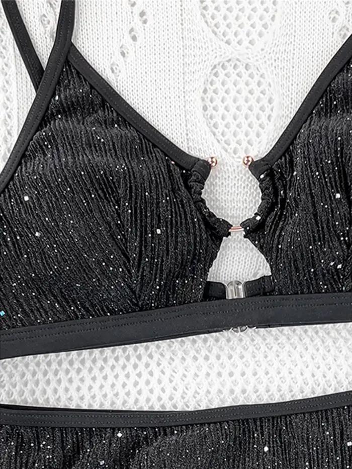 Maillot de bain féminin Veinkueeni à découpes scintillantes, bikini taille haute, ensemble deux pièces pour femmes style de plage occasions spéciales