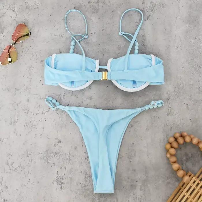 Maillot de bain deux pièces sexy push-up pour femme 2025 – Ensemble bikini micro rayé tendance pour la plage