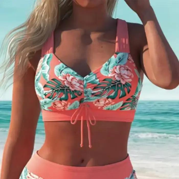 Bikini sexy pour femme, rouge, style européen et américain, conception imprimée haute résolution, idéal pour les vacances au spa et les journées de détente à la plage