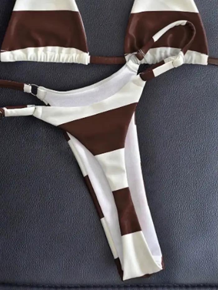 Bikini Femme BeachShiny Micro Push Up Rayé Taille Basse Occasions Plage Fête Piscine