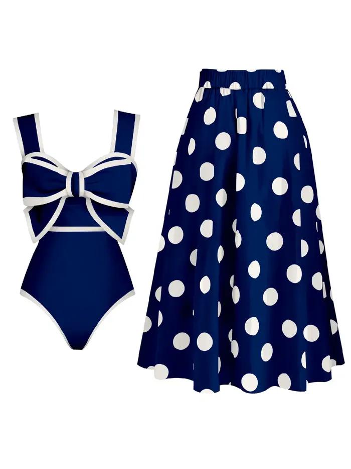 Maillot de bain une pièce en mousseline de soie à pois pour femmes