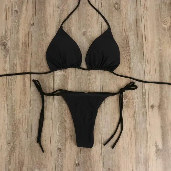 Sexy string Bikini ensemble côté licou cravate maillot de bain dames sangle fendue réglable pansement Style