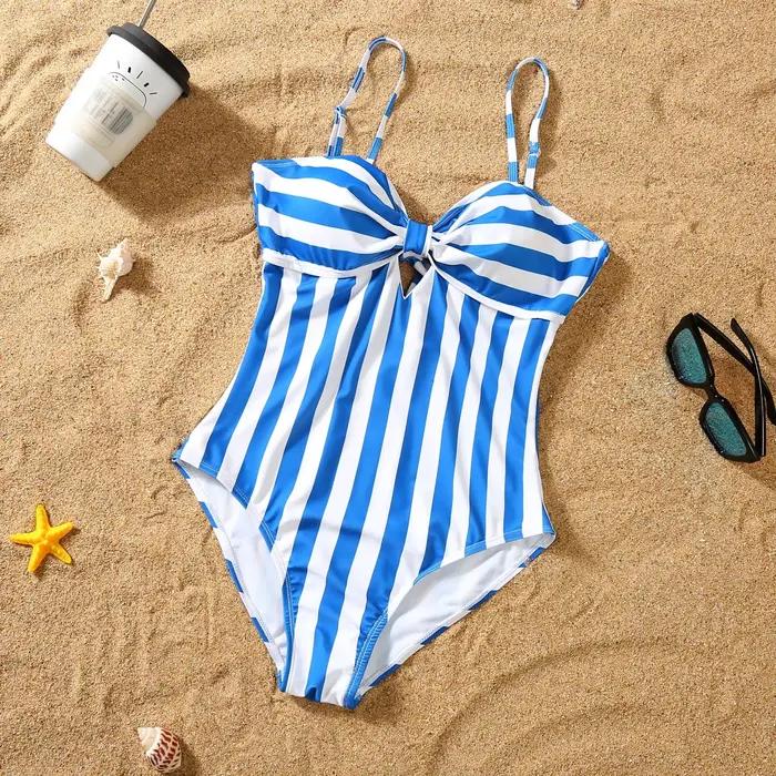 Maillots de bain assortis imprimés rayés pour femme, fille, homme, garçon - tenue de plage pour les vacances idéale pour toute la famille occasions spéciales