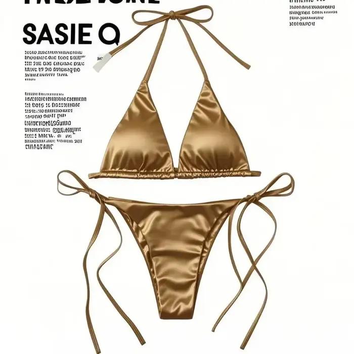 Femmes solide marron Micro Bikini ensemble String licou Triangle