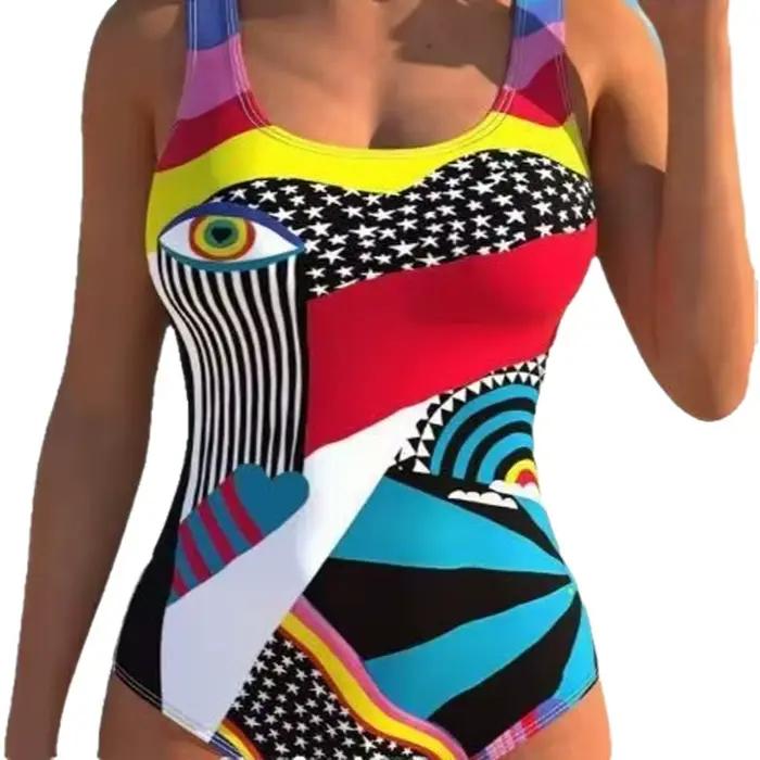 Nouvelle collection 2026 : Maillot de bain une pièce imprimé abstrait pour femme