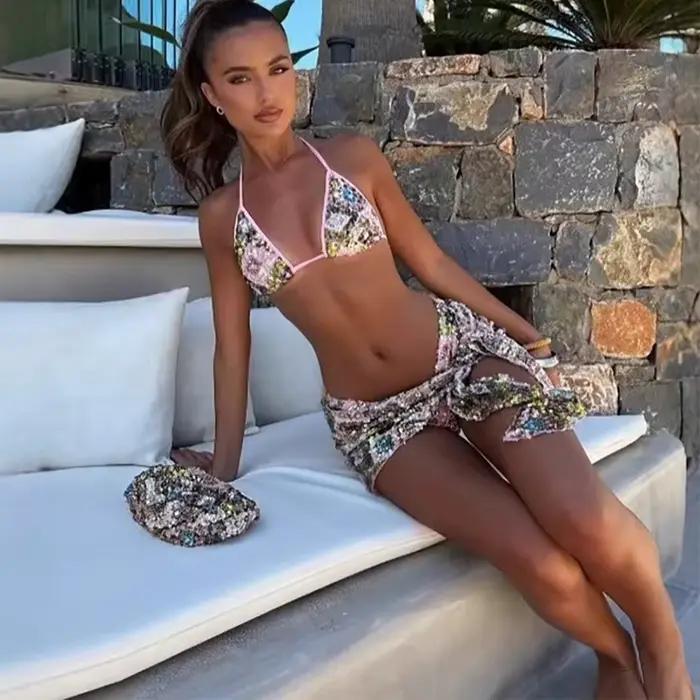 Ensemble de bikini à paillettes 3 pièces