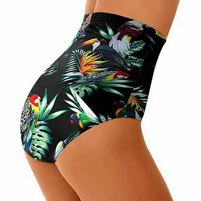 Été femmes taille haute Bikini bas maillot de bain floral