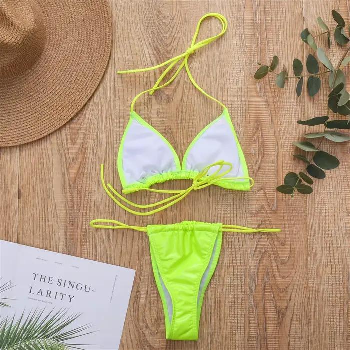 Maillot de bain en cuir PU brillant néon