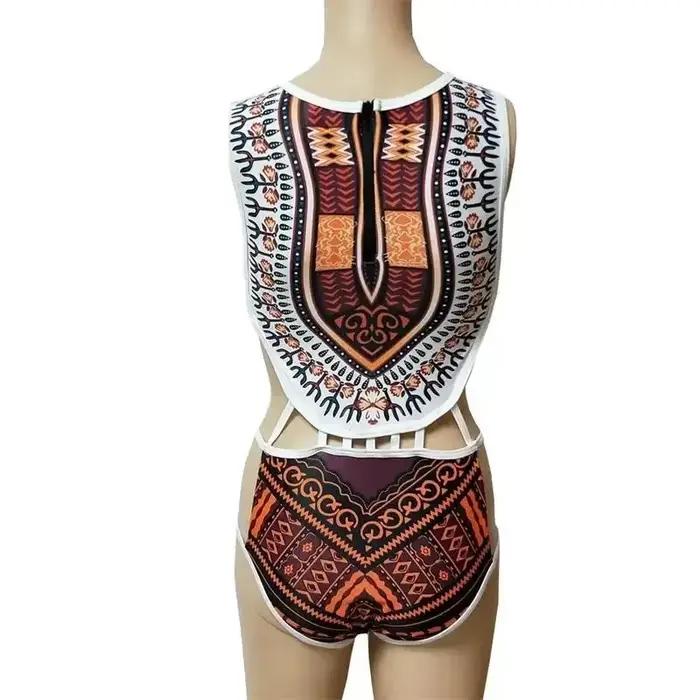 Maillot de bain une pièce dashiki africain avec motif grille rayé pour femmes, vêtements de plage, styles de nage, occassions estivales
