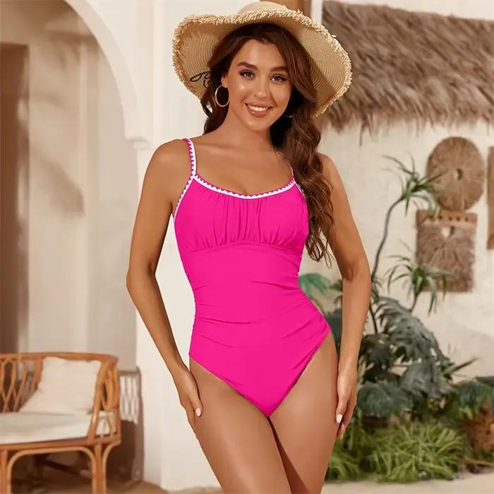 Maillot de bain une pièce féminin vintage froncé avec contrôle du ventre et soutien push up pour plage piscine et activités quotidiennes