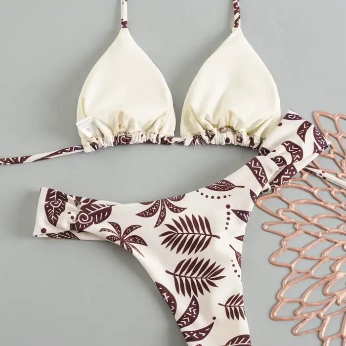 Nouvel ensemble de bikini 2026 pour femme, maillot de bain imprimé deux pièces, style brésilien, avec string, idéal pour la plage et les vacances.