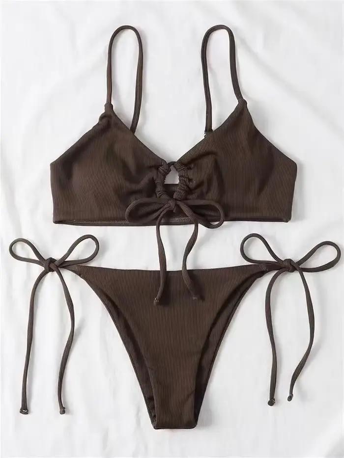 Maillot de bain brésilien sexy pour femmes bikini bas couleur solide ensemble 2 pièces plage nouvelle collection 2024 polyester élasthanne ajustement parfait pour femmes occasions spéciales