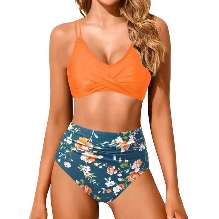 Maillot de bain bikini taille haute pour femme